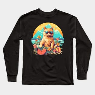 Summer Beach Cat with Sunglasses Long Sleeve T-Shirt